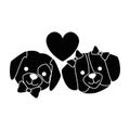 cute dogs heads couple lovers with hearts characters