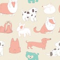 Cute Dogs. Pets. Seamless pattern background in outline style. Royalty Free Stock Photo