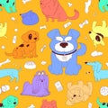 Cute Dogs. Seamless pattern background.