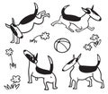 Cute dogs set. Bullterrier pet character in sketchy style. Vector illustration