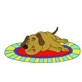 Cute dogs are sick and lying on the carpet cartoon illustration Royalty Free Stock Photo