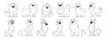 Cute Dogs Vector Set in Lineart Style. Cartoon Characters of Dogs or Puppies Creating a Collection with Different Breeds Royalty Free Stock Photo