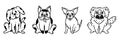 Cute dogs vector set. Puppy French Bulldog, Chihuahua, Pekingese. Pedigree and outbred pets. Fluffy, spotted, tiny