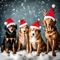 Cute dogs wearing Santa hats - ai generated image