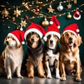 Cute dogs wearing Santa hats - ai generated image