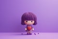 A Cute Doll Holding a Heart on a Purple Background