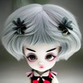 Cute doll illustration with big eyes and gray hair Royalty Free Stock Photo