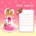 Cute doll Princess in pink dress with card
