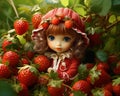 cute doll in a strawberry tree.