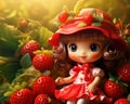 cute doll in a strawberry tree.