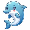 Cute Dolphin cartoon isolated on white background, suitable for making stickers and illustrations 3