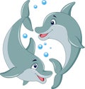 Cute dolphin couple cartoon Royalty Free Stock Photo