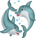 Cute dolphin couple cartoon Royalty Free Stock Photo