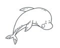 Cute Dolphin in doodle style. Hand drawn sea animal line art for childrens stickers, postcard and coloring book Royalty Free Stock Photo