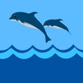 cute dolphin fish happy jumping with wave vector Royalty Free Stock Photo