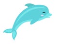 Cute dolphin icon, flat, cartoon style. Isolated on white background. Vector illustration.