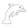 Cute dolphin mascot character, doodle style vector outline illustration for kids coloring book