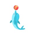 Cute Dolphin Playing with Ball, Cartoon Sea Animal Character Vector Illustration Royalty Free Stock Photo