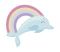 Cute dolphin with rainbow Royalty Free Stock Photo