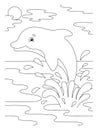 A cute dolphin splashes in the water. Coloring book page for kids. Cartoon style character. Vector illustration isolated on white Royalty Free Stock Photo