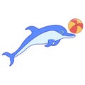 Cute dolphin vector on isolated white background. Hand drawing cartoon dolphin that smiling, jumping. Royalty Free Stock Photo