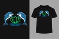 Cute Dolphin and Water Lily Vector T-Shirt Design