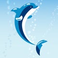 Cute dolphins aquatic marine nature ocean blue mammal sea water wildlife animal vector illustration.