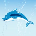 Cute dolphins aquatic marine nature ocean blue mammal sea water wildlife animal vector illustration.