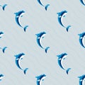 Cute dolphins aquatic marine nature ocean seamless pattern mammal sea water wildlife animal vector illustration. Royalty Free Stock Photo