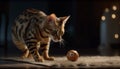 Cute domestic cat playing with a small yellow soccer ball generated by AI Royalty Free Stock Photo