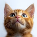Cute domestic kitten looking up, white background Royalty Free Stock Photo
