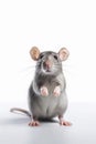 A cute domestic rat on white background. Pet and care. Rodents, home rats. Overexposure of animals. Pet shop, veterinary Royalty Free Stock Photo