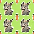 Cute donkey and carrot. Vector seamless pattern. Royalty Free Stock Photo