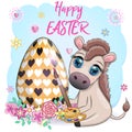 Cute donkey with an easter egg. Easter character and postcard Royalty Free Stock Photo