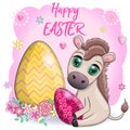 Cute donkey with an easter egg. Easter character and postcard Royalty Free Stock Photo