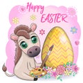 Cute donkey with an easter egg. Easter character and postcard Royalty Free Stock Photo