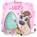 Cute donkey with an easter egg. Easter character and postcard Royalty Free Stock Photo