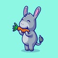 Cute Donkey Eating Carrot Cartoon Vector Icon Illustration. Royalty Free Stock Photo