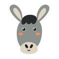 Cute donkey face in cartoon style. Farm character head for baby and kids design Royalty Free Stock Photo