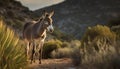 Cute donkey grazing in a meadow, surrounded by nature beauty generated by AI