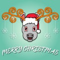 Cute Donkey Head Cartoon Christmass Card. Wearing Hat and Funny Christmas. Royalty Free Stock Photo