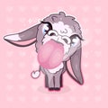 Cute donkey kawaii cartoon vector character. Adorable and funny animal licking with big tongue isolated cool sticker, patch. Anime Royalty Free Stock Photo