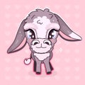 Cute donkey kawaii cartoon vector character. Adorable and funny cool animal isolated sticker, patch, girlish illustration. Anime Royalty Free Stock Photo