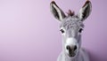 Cute donkey portrait, looking at camera, surrounded by nature generated by AI