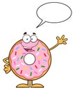 Cute Donut Cartoon Character With Sprinkles Waving