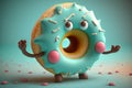 Cute donut with icing and eyes. Generative AI