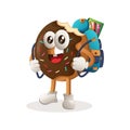 Cute donut mascot carrying a schoolbag, backpack, back to school