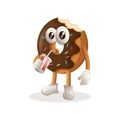 Cute donut mascot drinking soda, cola