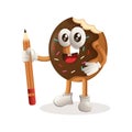 Cute donut mascot holding pencil