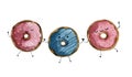 Cute donuts hold hands blue pink